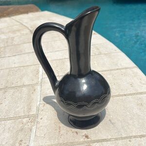 Black Ceramic Pitcher Vase with Handle